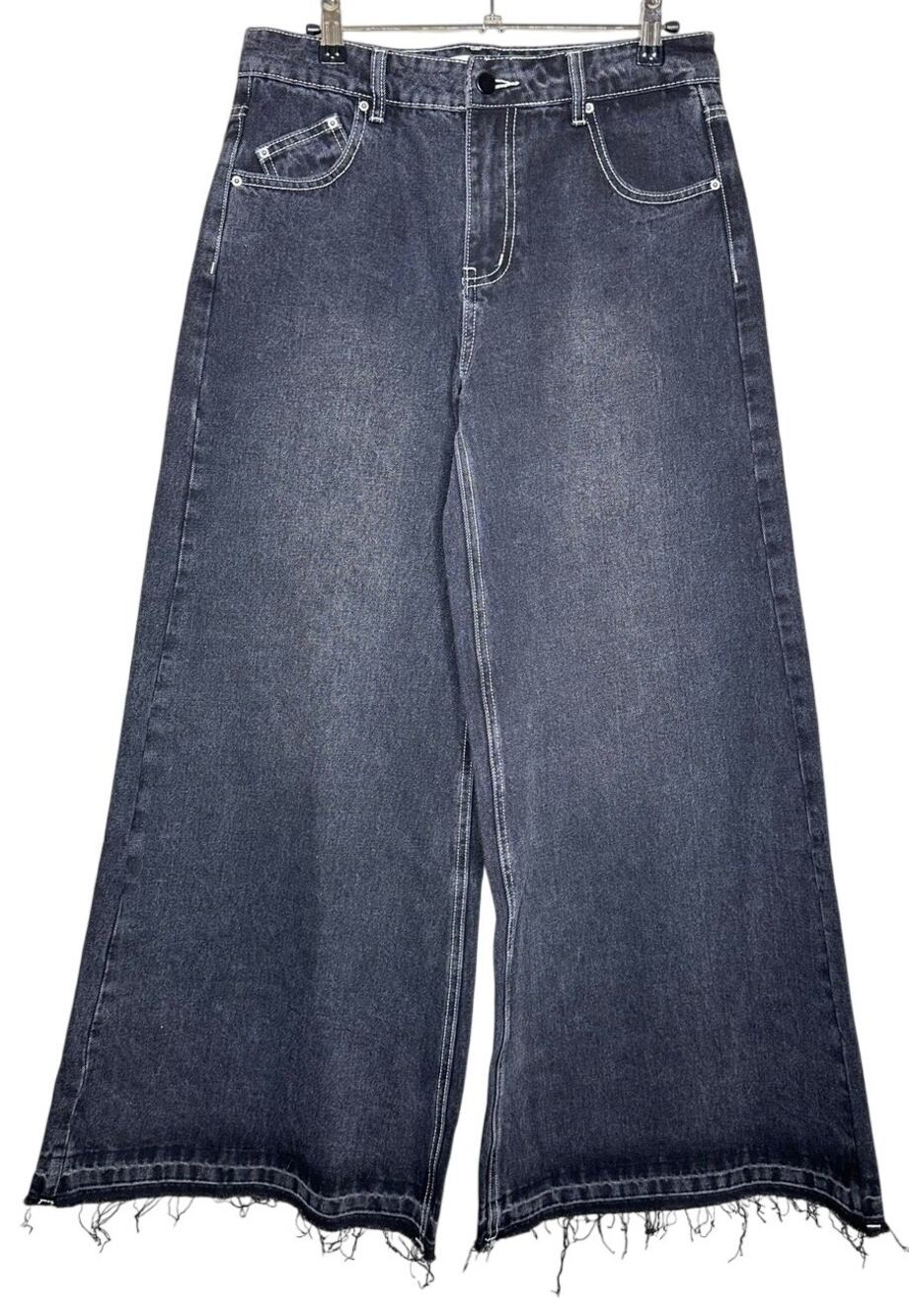 Goldie Lew Wide Leg Baggy Denim Washed Black Jeans 90s Y2K Size Large 29x30